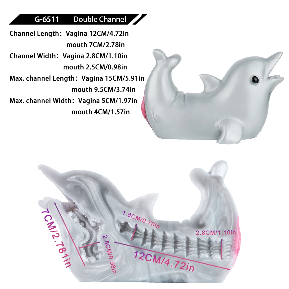 GEEBA Dual Channel Pocket Pussy Silicone Dolphin Pussy Animal Shaped Male Masturbator Penis Massager Fantasy Vagina for Men