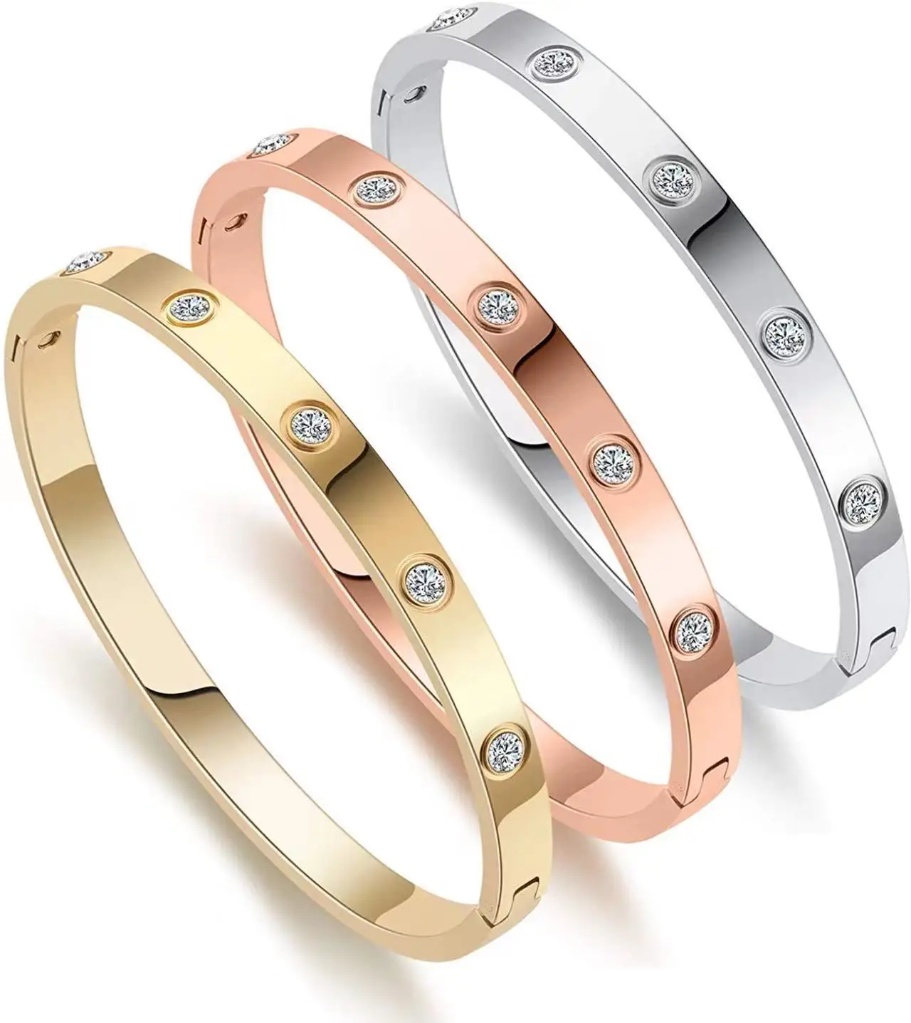 Custom Word Crystal CZ Cubic Zirconia Bracelet Stainless Steel Jewelry Love Screw Bracelet Bangle
