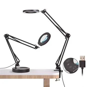 European Hot Sales Eye-caring Smart Study Desk Lamp Touch Control Dimmable Nail Desk Manicure Led Lamp with Magnifier