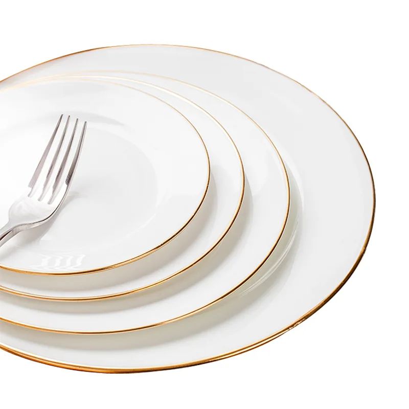 Custom Gold Rim Ceramic Plates/ Ceramic Breakable Plates/ceramic Dishes