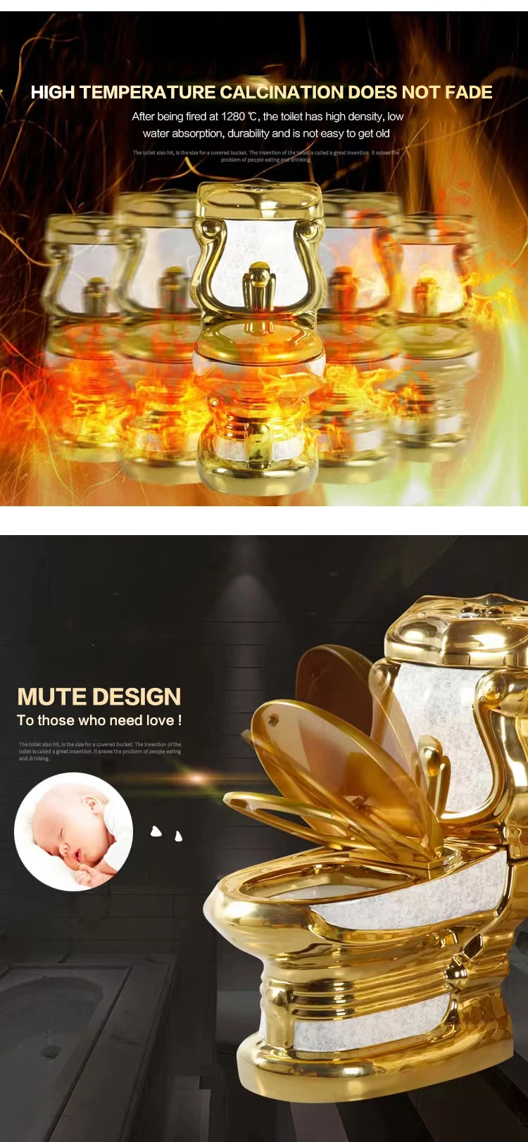 Sanitary Ware Wc Luxury Ceramic Toilet Bowl Golden Plating Bathroom Two