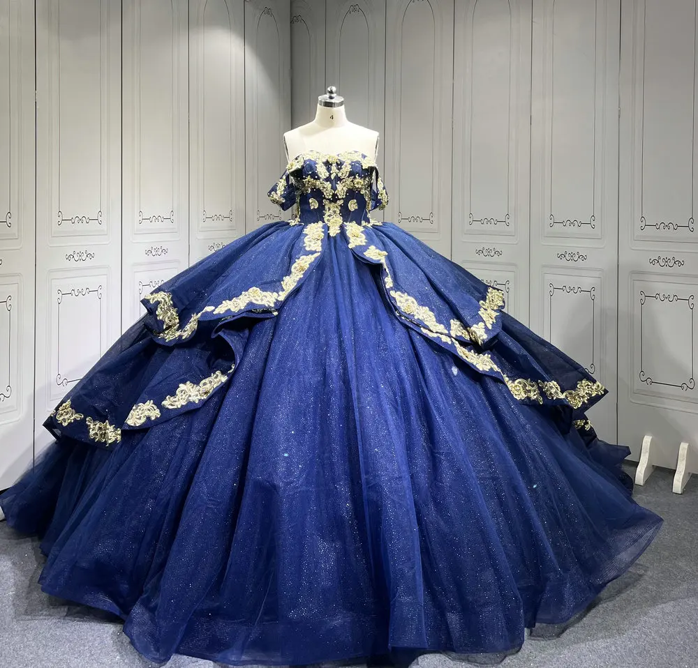 navy blue and gold quince dresses 5101 DQ (NAVY) main image 0