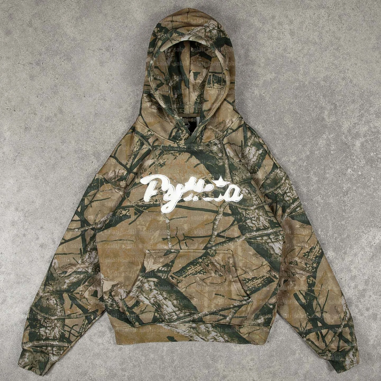 Salati Men Sweatshirts Boxy Baggy Pullover Dig Print Stitching Patch Chenille Embroidery Real Tree Camouflage Camo Hoodie Unisex gallery 7