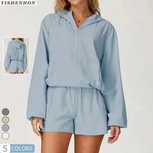 YISHENHON Custom Women's UV-Resistant Zippered Yoga Jacket Quick-Drying Breathable Sports Hooded Jacket with High Quality