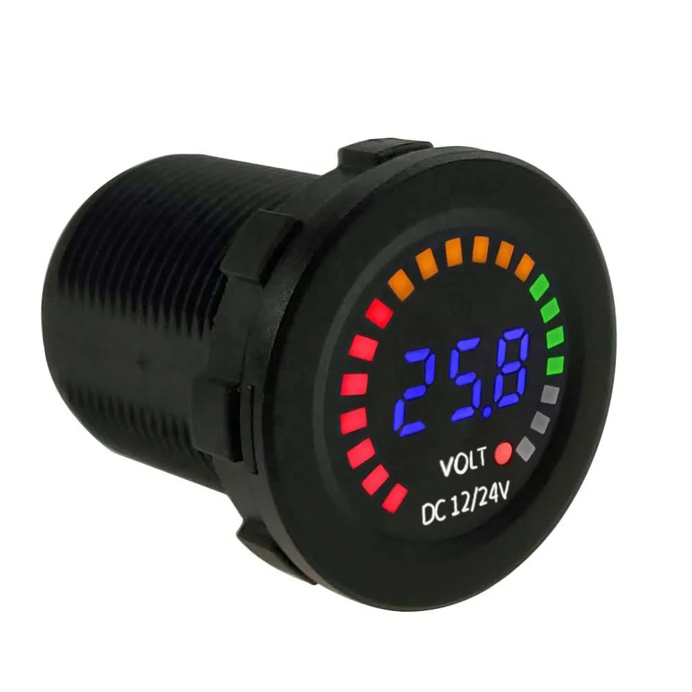 Amomd Round LED Digital Display Voltage Meter DC 12 24V