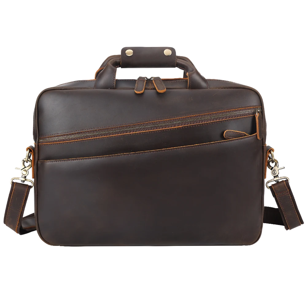 Crazy Horse Leather Cow Skin 15.6 Inches Laptop Briefcase Messenger Business Bag Men Genuine Leather Computer Laptop Briefcases