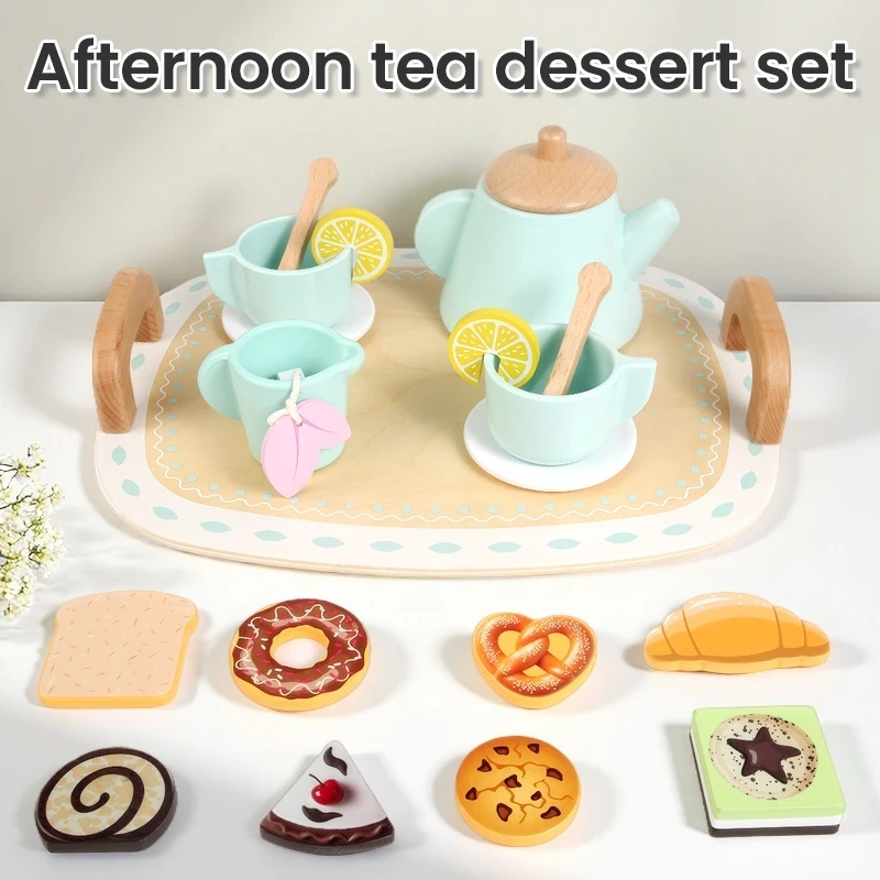 Service à thé pour tout-petits âgés de 3 à 5 ans, cadeau d’anniversaire pour fille, service à thé de princesse, jouets alimentaires en bois, accessoires de cuisine pour enfants, jouets éducatifs en bois