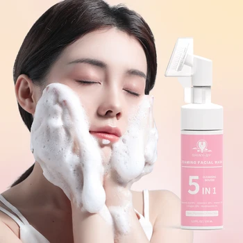 Custom Logo 5 IN 1 Organic Acne Glow Whitening Brightening Gentle Foam Cleansing Mousse Face Cleanser