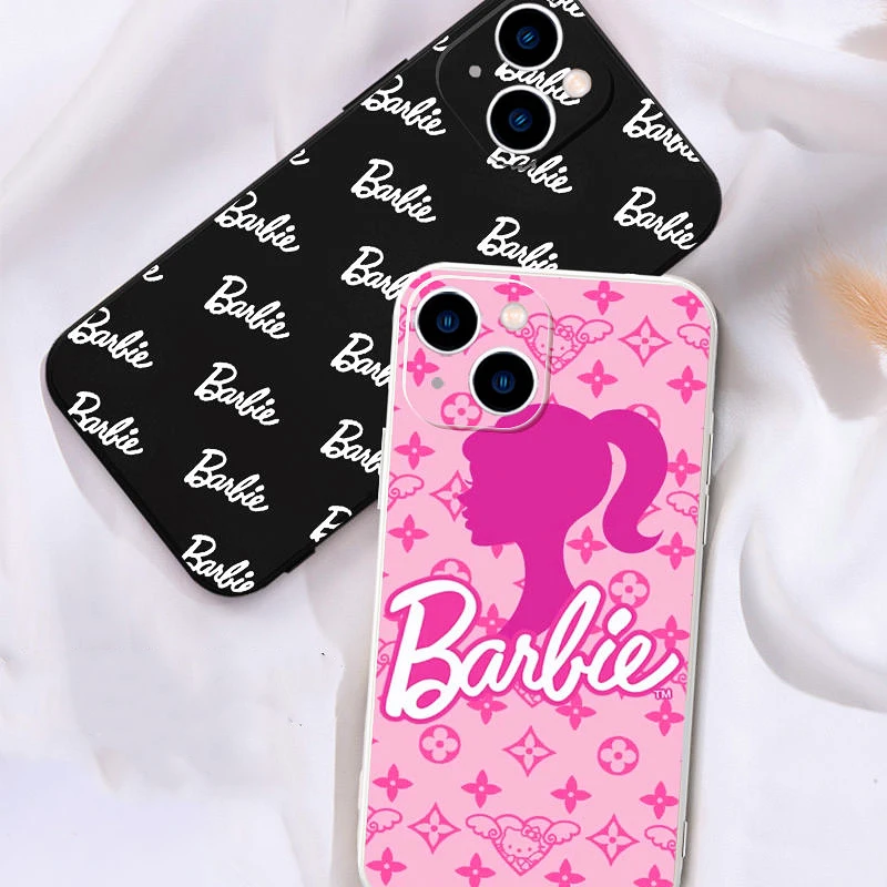 Lovely Pink Barbie Make Up Mirror Mobile Phone Case Anime Doll Pendant ...