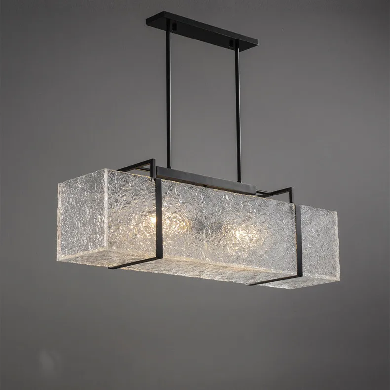 Simple Modern Acrylic Ceiling Light Copper Black Pendant Lamp E14 Chandelier Rectangle for Reading Room Dining Room