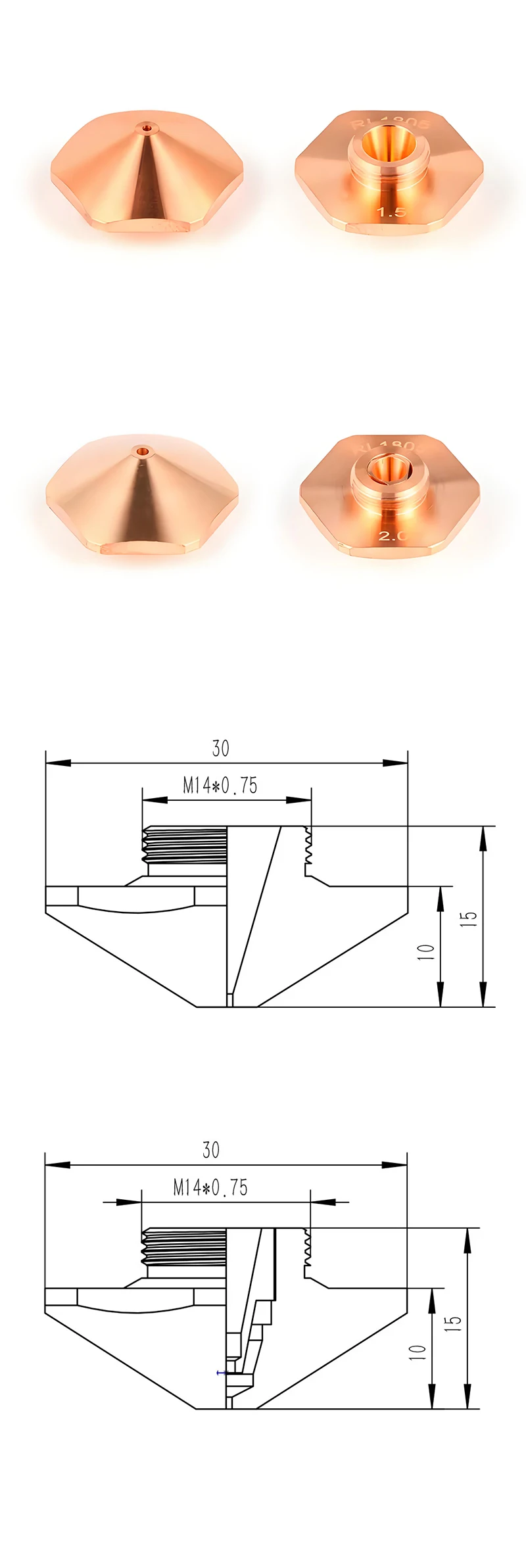 Hexagon Bodor Laser Nozzle LBDN01/02 High Speed Cutting D32mm M14 for Single Layer New Condition for Bodor Fiber Cutting Machine
