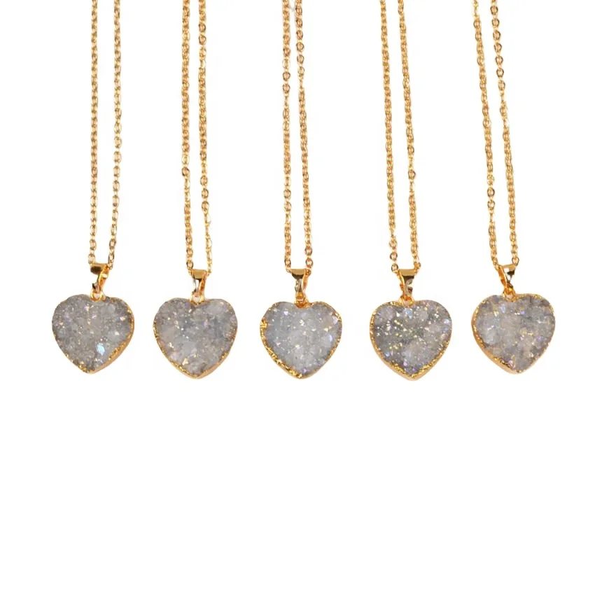 Druzy Quartz Agate Heart Pendant