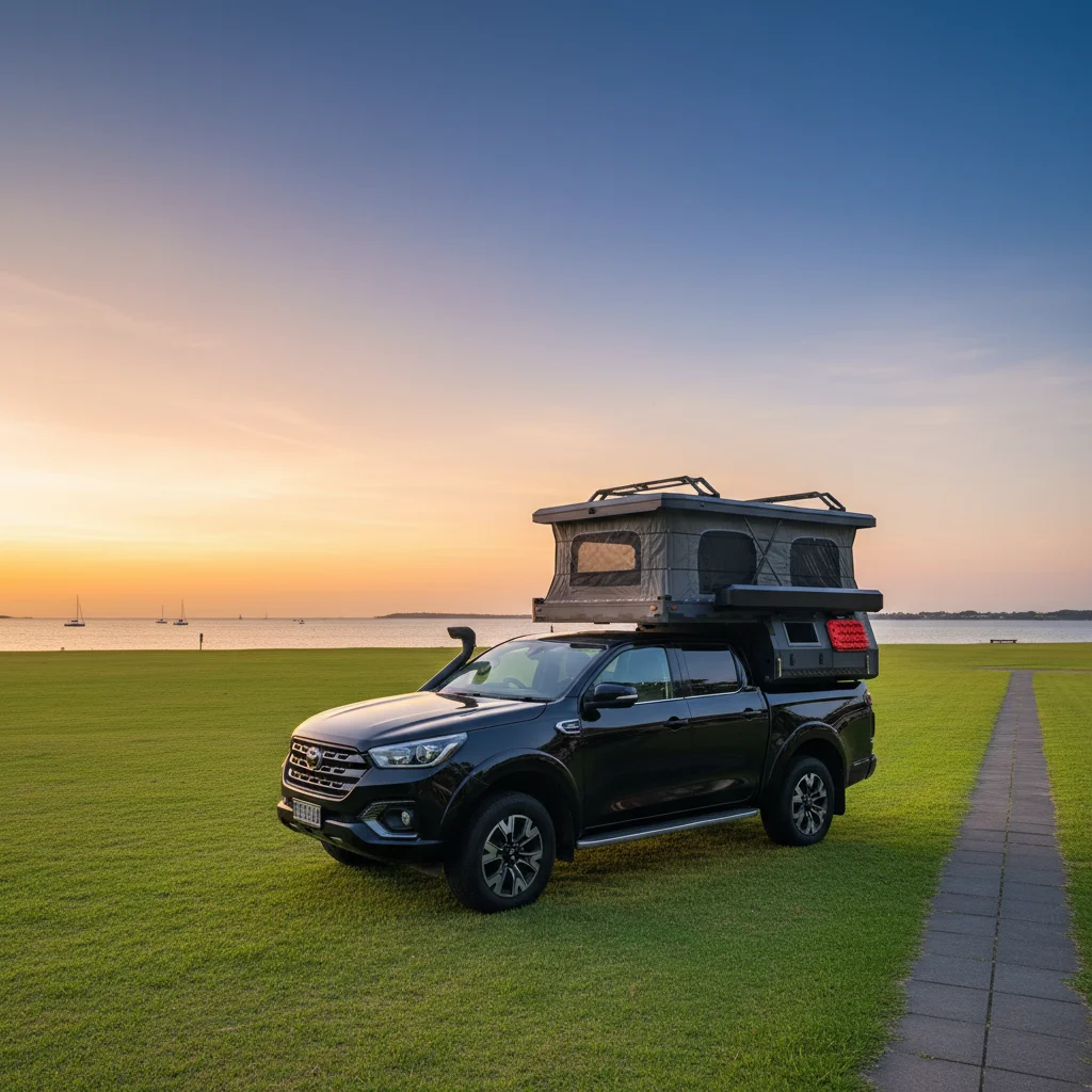 Xe tải 4WD dạng camper QC Overland Mini nhẹ, gập được, có thiết kế trượt lắp (slide-on), đạt tiêu chuẩn Úc dành cho cắm trại và du lịch