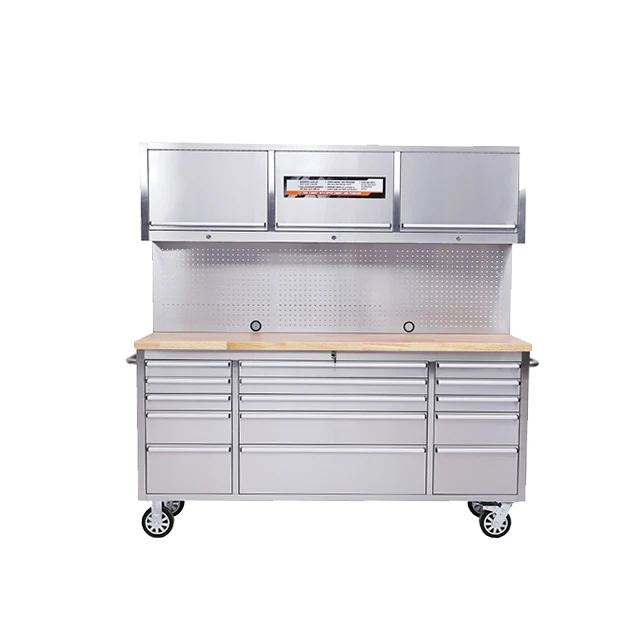 Garage 72 Inch Red Tool Trolley with Drawer and Upper Cabinet