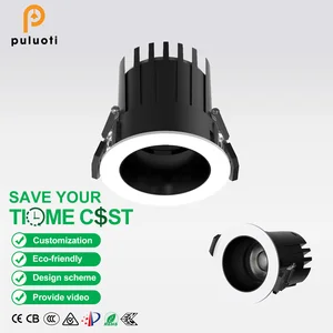 PULUOTI Modern 55mm 8W LED Recessed Spotlight Indoor Lighting Round Adjustable Down Light Lamp New Design with Aluminum Black