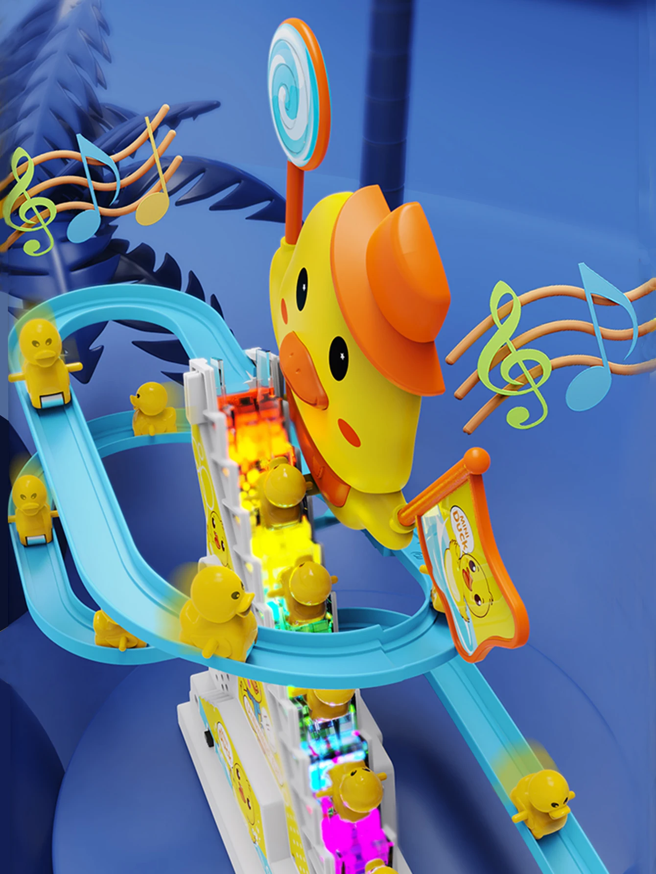 Children's Duck Climbing Stairs Toy Electric Track Automatic Stairs Duck Slide Light Music Puzzle Early Education Toy