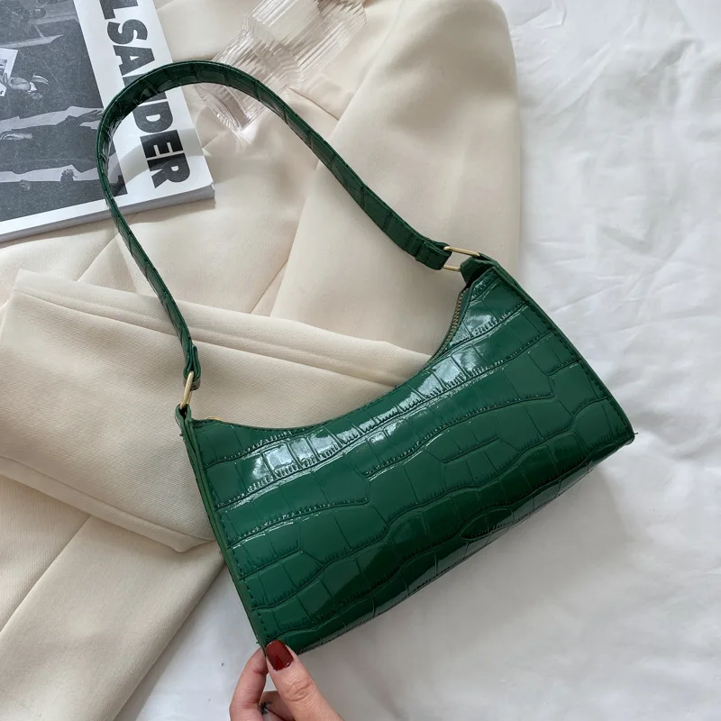 Crocodile Pattern Women Underarm Bag Ladies Small Shoulder Bags Purse  Handbags Green