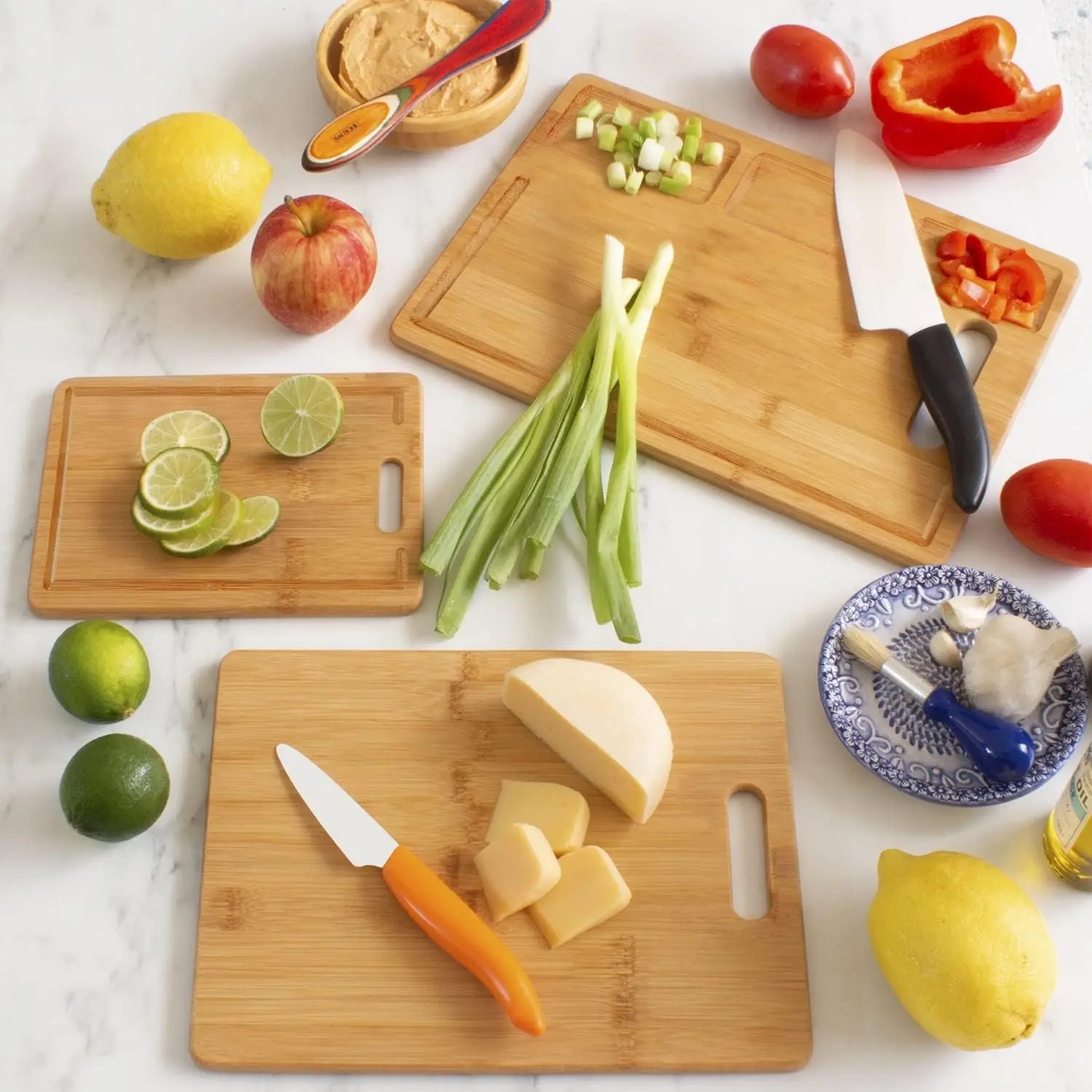 3 Piece Set Chopping Board Serving Tray  Bamboo Cutting Board With Handle For Kitchen