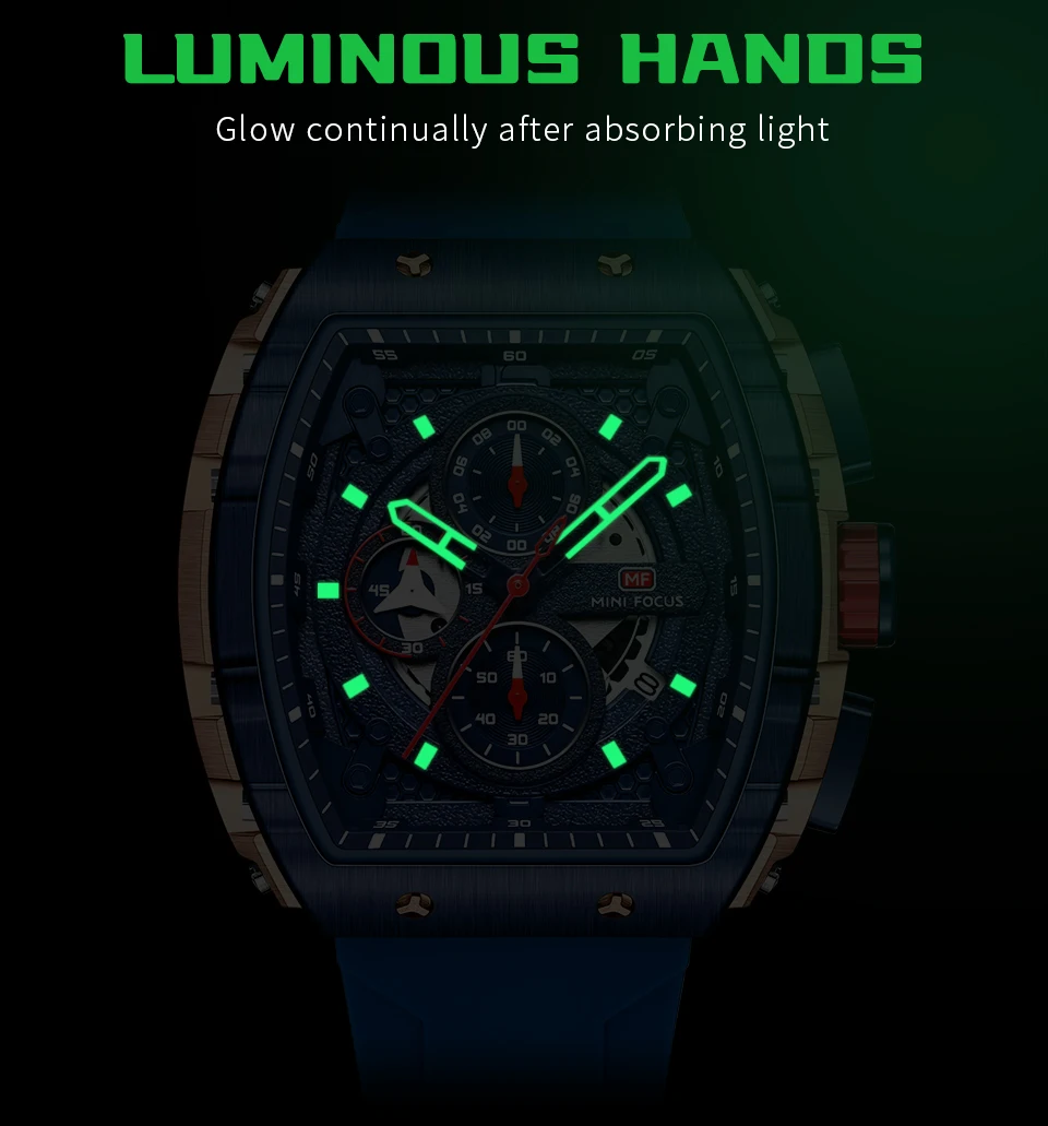 Mini Focus 0399 MF New Multifunction Square Quartz Watch for Man Waterproof Reloj Cuadrado Calendar Silicone Relogio Masculino