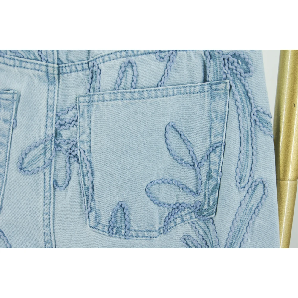 Custom Denim Pants Wide Leg Hip Hop Style Fade Breathable Jeans Straight Embroidered Jeans