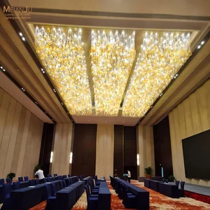 Customized Project Hotel Decoration Art Murano Glass Golden Dancing Feathers Chandelier Lamp