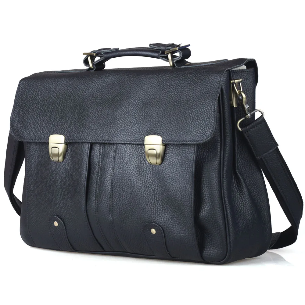 TIDING Custom Logo Top Grain Genuine Leather Waterproof Soft Black Men Full Grain Cowhide Leather Office Briefcase Bags