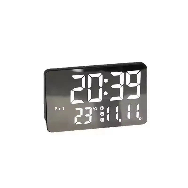 Lovely Funny Cheap Big Indoor LED Mirror Alarm Clock Digital Snooze Table Clock Electronic Time Home Decoration Clock