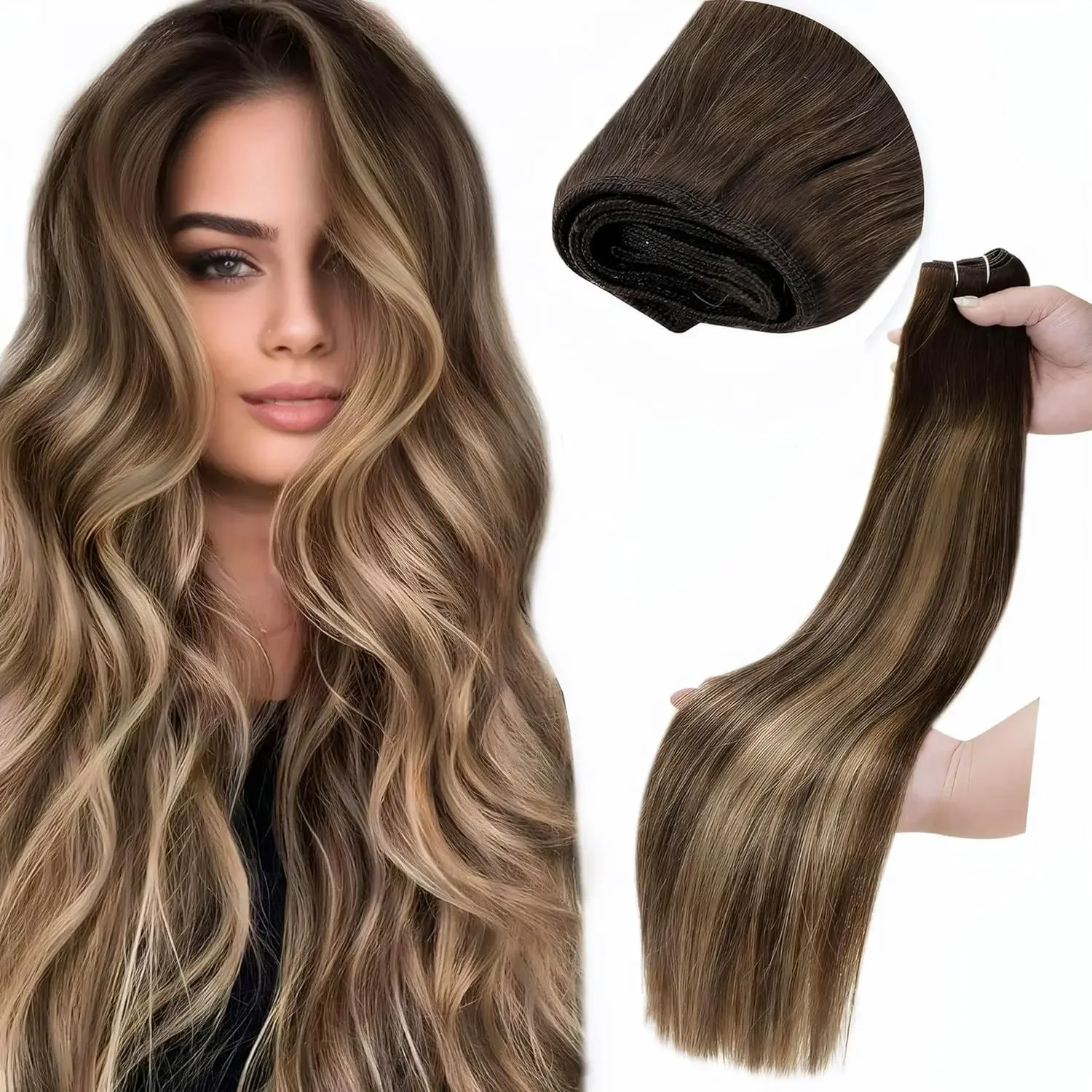 LaaVoo Weft Haarverlängerungen zum Einnähen für Frauen, 24 Zoll, 100 g, 100 % Remy-Echthaar, natürliches brasilianisches Menschenhaar, blondes Weft_voghion.com