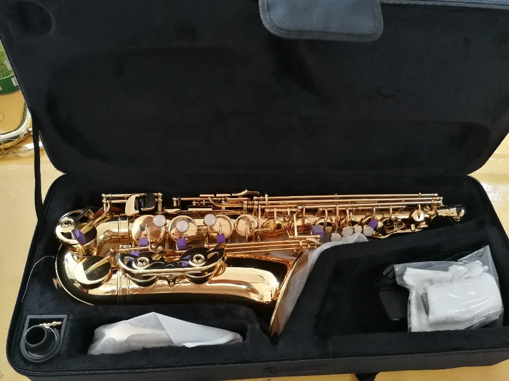 Best Sell High Quality Customized Type Z Japanese Style Alto Sax Gold Lacquer Eb Alto Saxophone With High F# Key (JAS-110L)