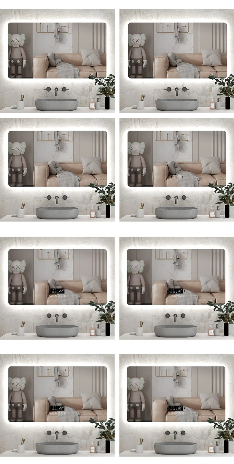 product hotel toilet touch screen mirror large anti fog shower smart led anti fog  mirror for bathroom with bluetooth music speaker-5