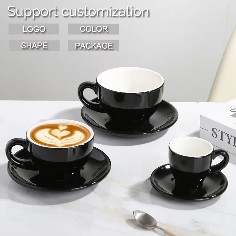 Custom European English Modern Espresso Latte Cappuccino Tea Cup and Saucer Porcelain Tea Cup Set Ceramic Coffee Cup