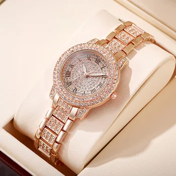 Luxury Watch Women's Diamond Quartz Watches Women Student Rose Gold Roman Scale Stainless Steel Bracelet Lady Watch Wholesale