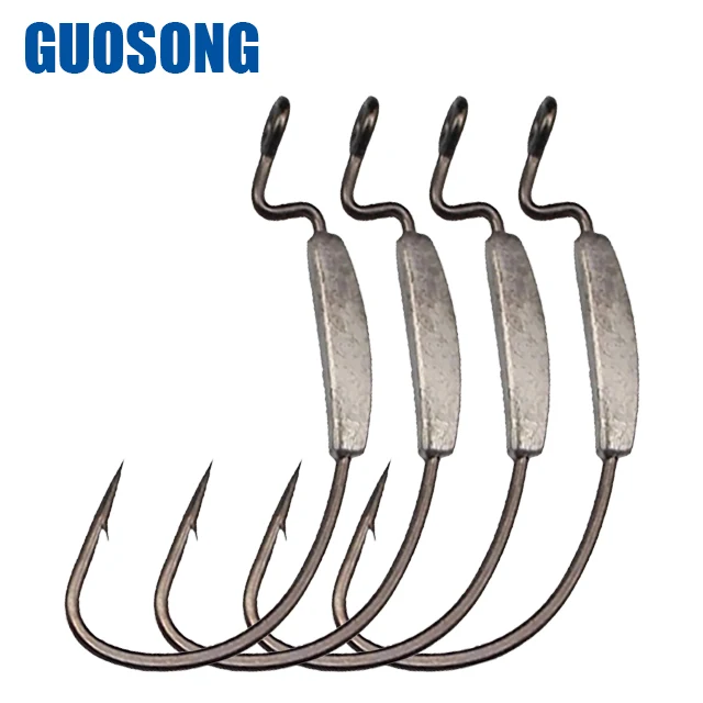 GS New 2-6g Weighted Weedless Fishing Hooks Worm Offset Hook Lure Bass  Walleye Texas Fishing Hook