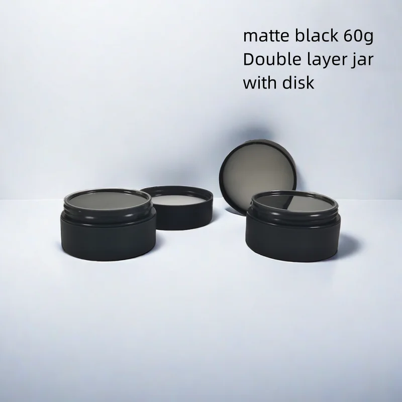 60g Matte Black Cosmetic Jar Packaging With Box Empty Face Mask Packaging Cosmetic Double Deck 2oz Jar