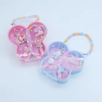 New Design Cute Butterfly Shaped Cartoon Cute Jewelry Set  Hair Ties Hair Clips Necklace  Kids Gift For Baby Girls