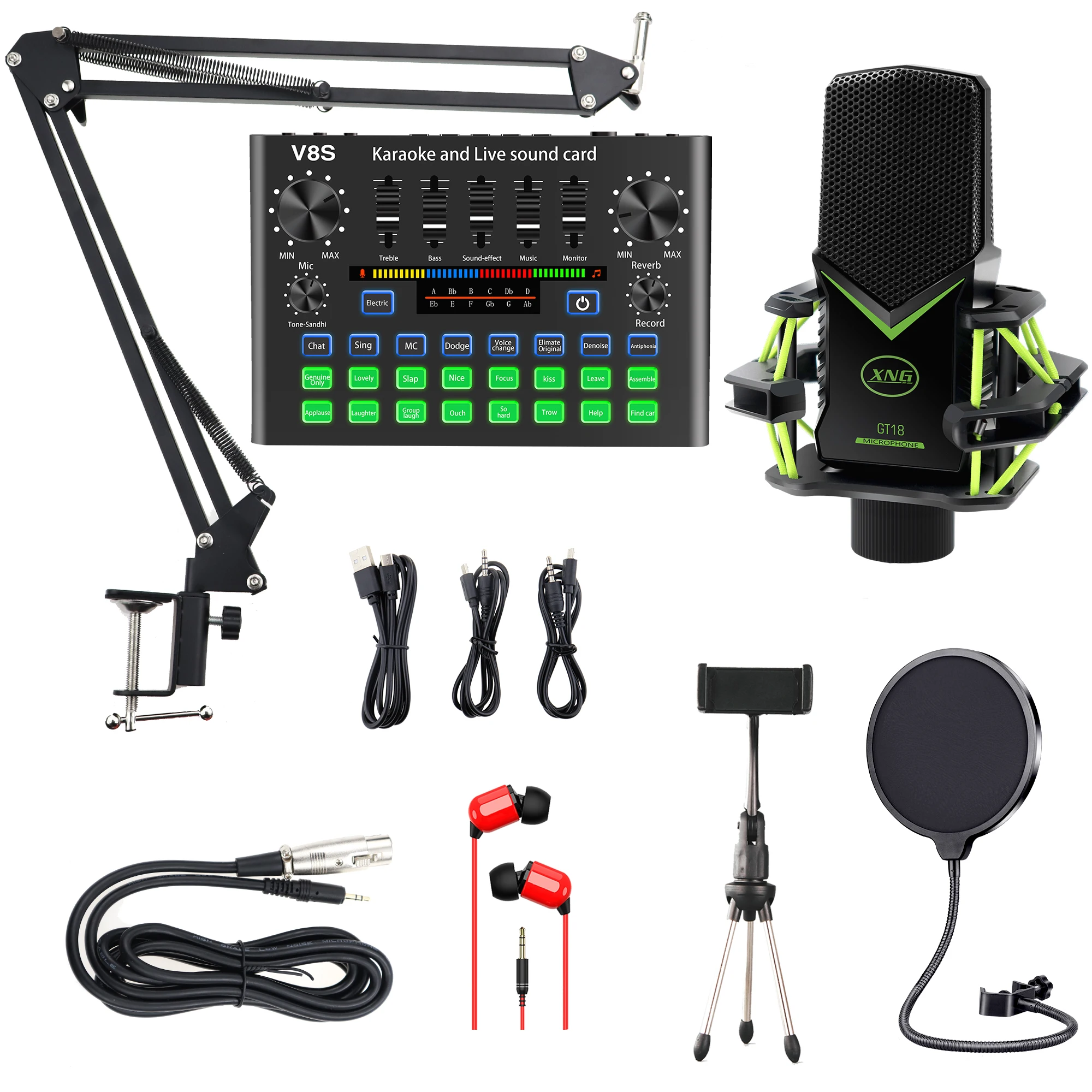 Wholesale V15 sound card and GT18 MICR microphone professional live stream studio kit From m.alibaba