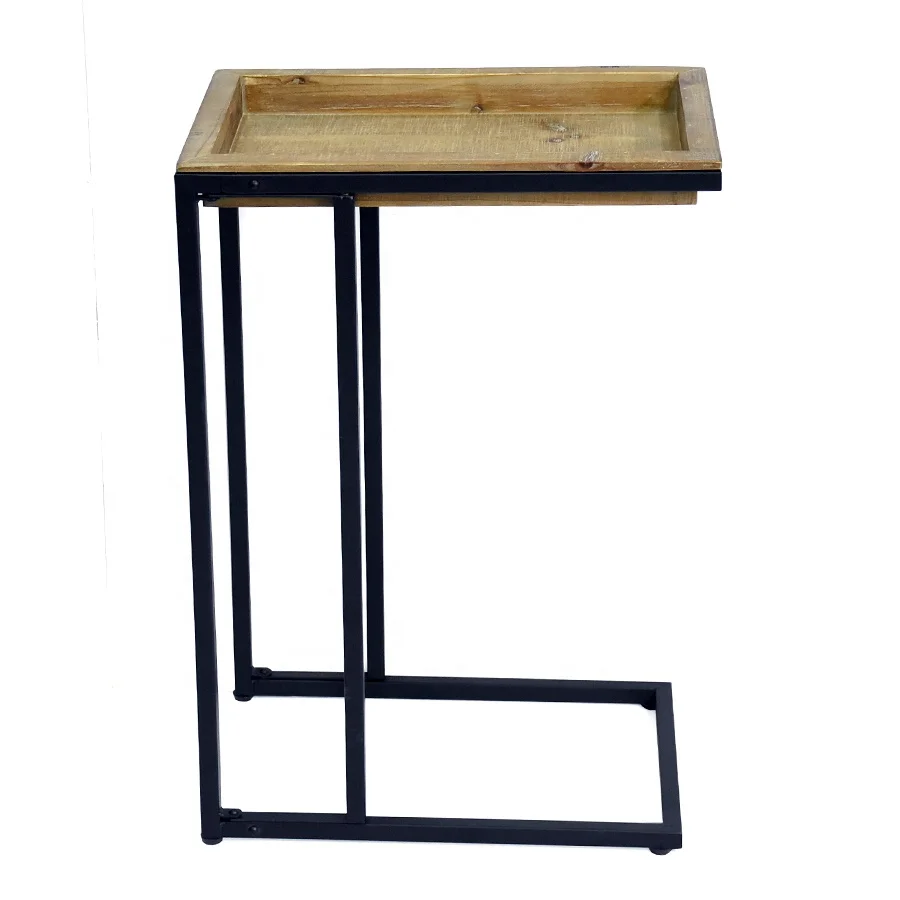 Foldable Wooden Living Room Brown Snack End Table Modern Farmhouse Wood