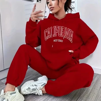 Manufacturers wholesale new autumn and winter letters printed pullover sweatshirt sweatpants hooded casual 2 sets for women