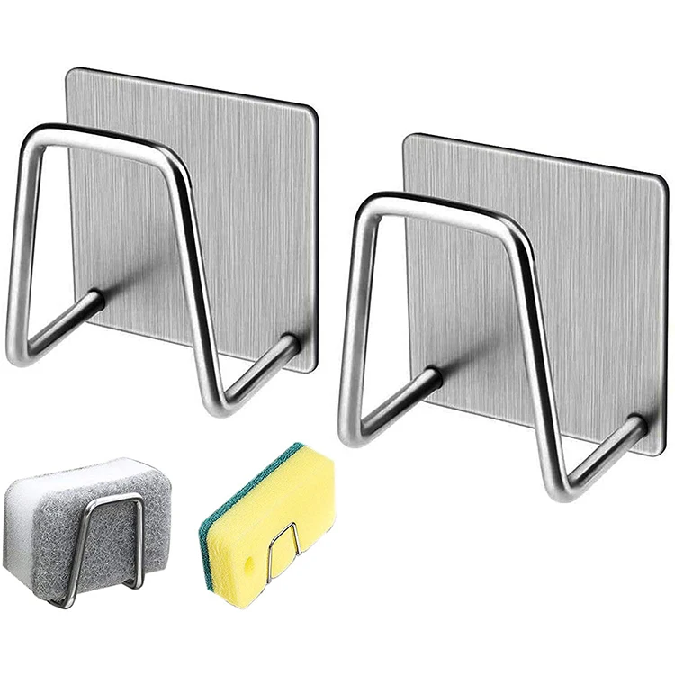 Adhesive Sponge Holder Sink Caddy For Kitchen Accessories Stainless Steel 2 Pack 