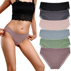 Cotton Soft Briefs for Women Sexy Hipster Panties with Lace Decoration Underwear for Female