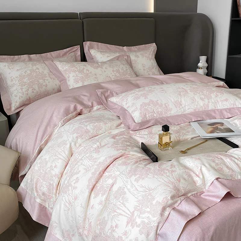 High Quality Skin feeling good Home Textiles Luxury 4PCS Coloring cotton bed sheet famous brand designs printed bedding set