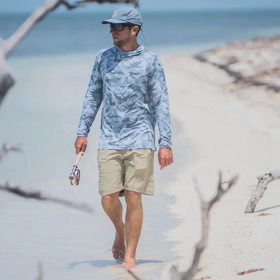 OEM High Quality Sublimation Printing Quick Dry Polyester Performance Fishing Hoodie UPF 50 Hooded Fishing Shirt
