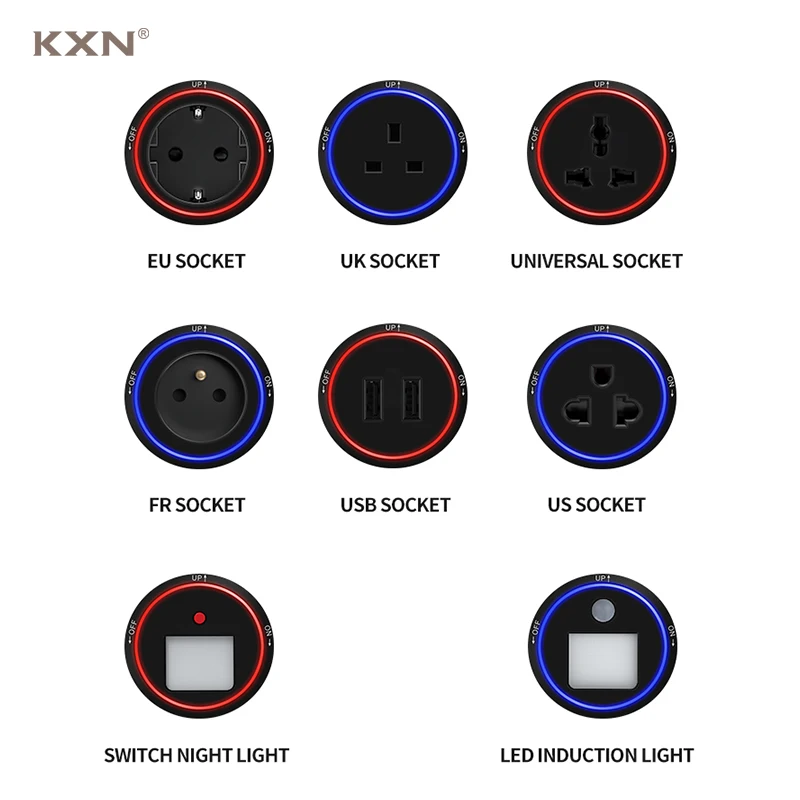 Wall Mounted Removable Power Track Socket P2 Series Surface Track Outlet Black  40cm with 2 LED Adapters