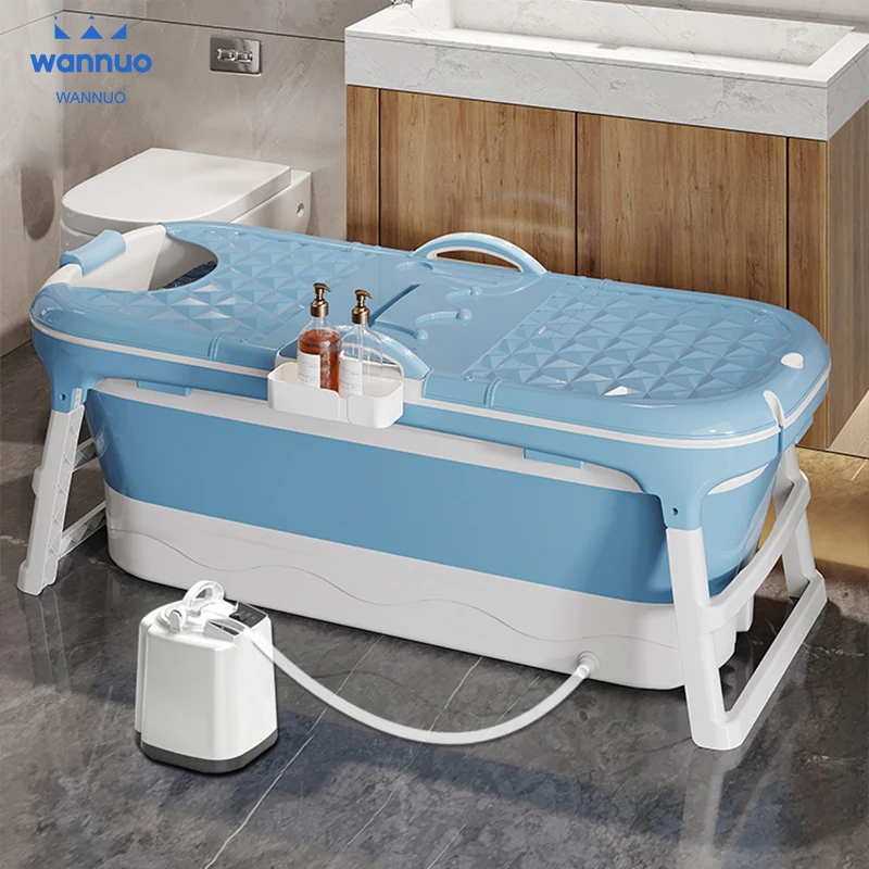 Wannuo 1.48m Portable Bath Tub Easy To Store Foldable Bathtub Adult Plastic Folding Adult Bathtub With Cover And Massage Roller