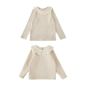 YOEHYAUL Custom Winter Lace Collar Knitted Pullover Outfits for Children Sleeved Top Knit Kids Chunky Sweaters for Girls