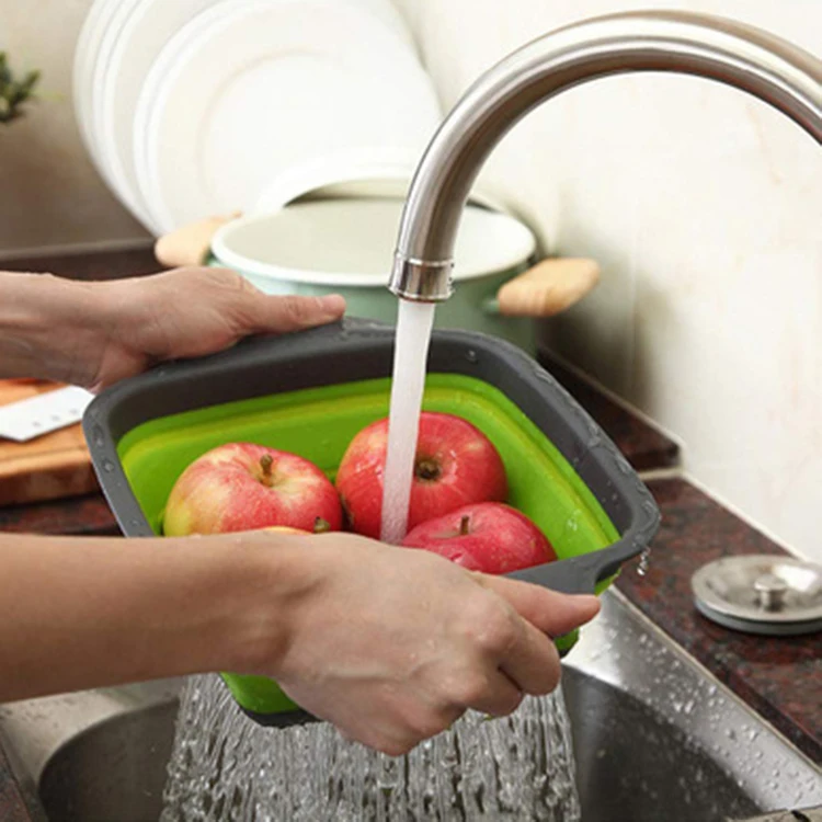 Basket 2pc Large Plastic Silicone Collapsable Rectangular and Strainer Colander