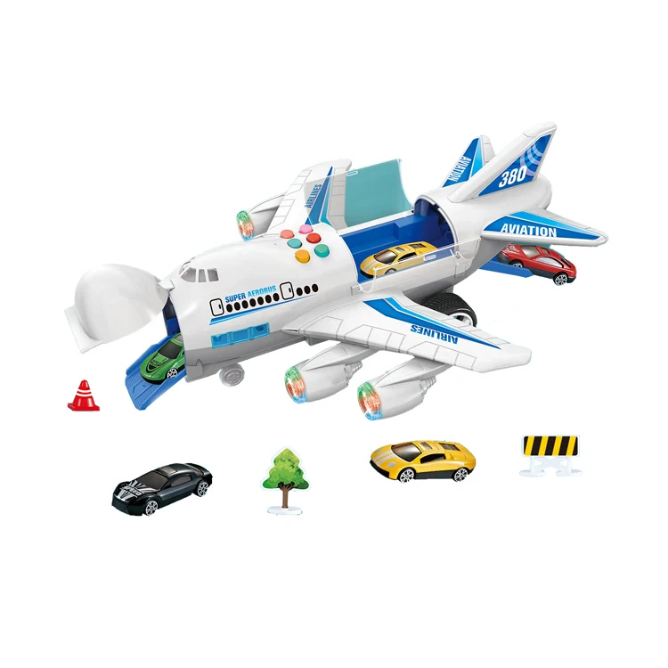 
Educational Music Story Toy Inertia Transport Cargo Airplane With 4PCS Car 