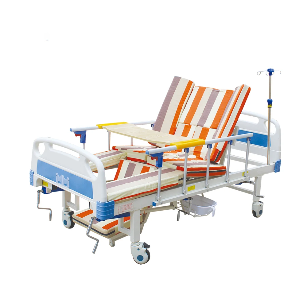 Manual Middle-Curved Five Column Adjustable Foldable Modern Hospital Therapeutic Bed Leg Lift Function Infusion Support Hotel 6