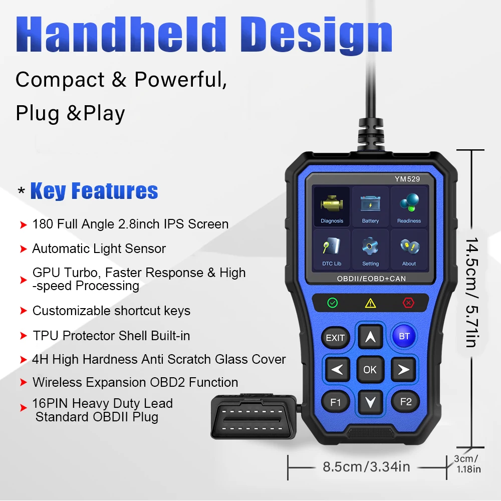 YM529 OBD Scanner - OBD2 Code Reader & Car Diagnostic Tool for All