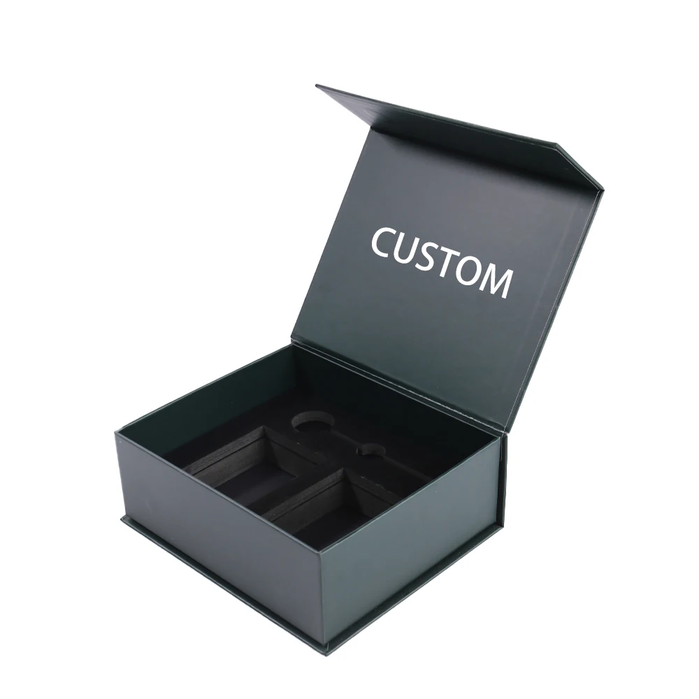 맞춤 제작 도매 자석 박스(자석 내장, 로고 인쇄 가능), 재활용 가능한 선물 포장용 종이 박스, 스폰 라이닝이 적용된 블랙 박스